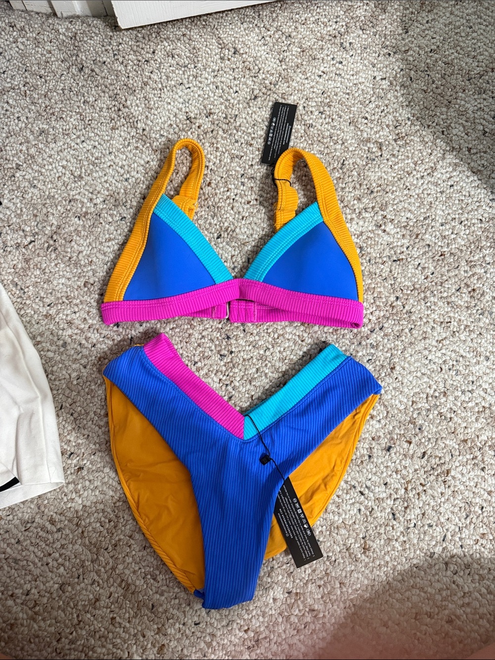 Colorblock Triangle Bikini - Blue, Yellow & Pink